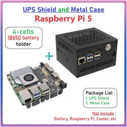 SUPTRONICS X1202 UPS Shield 5.1V 5A 4-Cells 18650 Batt Holder with METAL CASE for Raspberry Pi 5